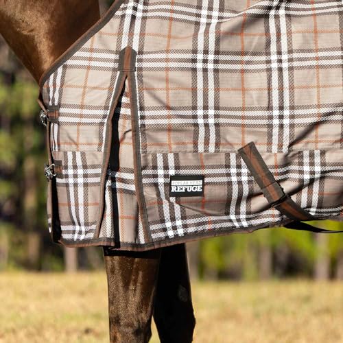 Jeffers Poplar Head Refuge 1200 Denier Turnout Blanket, 75" – Waterproof & Breathable Horse Blanket, 240g Insulation, Plymouth Brown Plaid, Adjustable Fit for Comfort & Safe Use, Durable Design - size: 75 in
