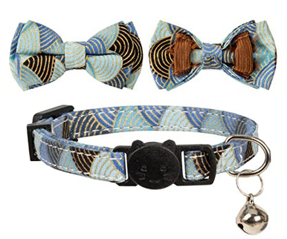 Collar for Cat Pet Breakaway with Bell Bowtie Detachable Bow Adjustable Safety Kitten Puppy Girl Boy 2pcs Kimono-Blue & Pink - color: Kimono-Blue & Pink