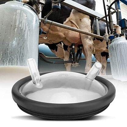 Milk Bucket Lid, Food Grade Transparent Milk Bucket Lid and Gasket with 2 Openings Fits 25 to 30 L Milking Machine Buckets, Dishwasher Safe