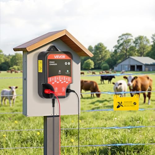 VEVOR Electric Fence Charger, 10kV 2J, AC DC Electric Fence Energizer with LED Indicator, 1.86 Miles Range, Powerful Plug-in Fences Charger, Prevents Wild Animals Intrusion for Livestock Poultry - size: 2J