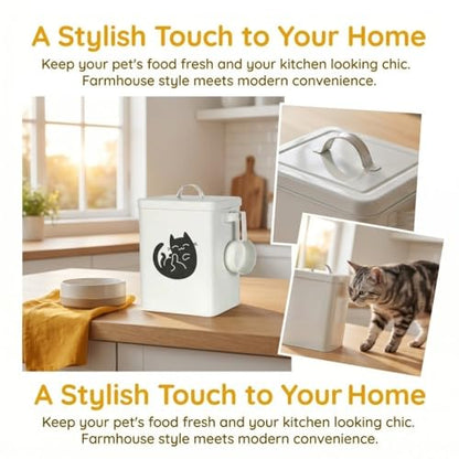 Galvanized Iron Pet Food Container Moistureproof Pet Snack Organizer Airtight Seal Dry Food Storage for Cats and Dogs(White) - color: White