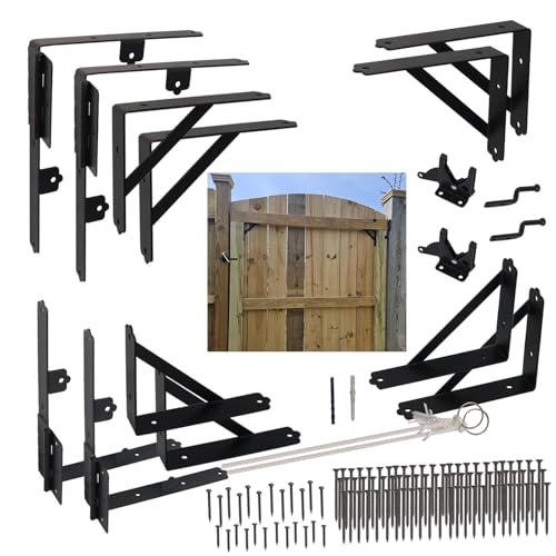 Anti Sag Fence Gate Kit Heavy Duty Gate Corner Brace Bracket (2 Set) | Gate Hardware Kit with Latch and Hinges for Wooden Fences, Driveway Gates, Shed Doors, Corral Gates, Wood Windows - style: 2 Set