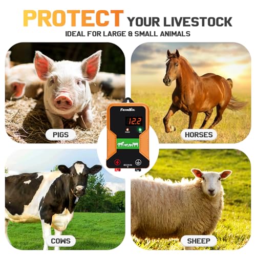 Electronic Fence Controller 15KM Electric Fence Charger 12kV 2J Power Pulse Agricultural Fencing Controller Electric Fencer Kit for Livestock Farm Garden Goat Cattle Horse Deer Electric Fencer Charger