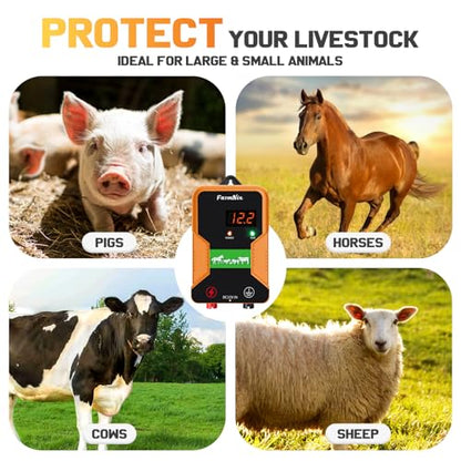 Electronic Fence Controller 15KM Electric Fence Charger 12kV 2J Power Pulse Agricultural Fencing Controller Electric Fencer Kit for Livestock Farm Garden Goat Cattle Horse Deer Electric Fencer Charger