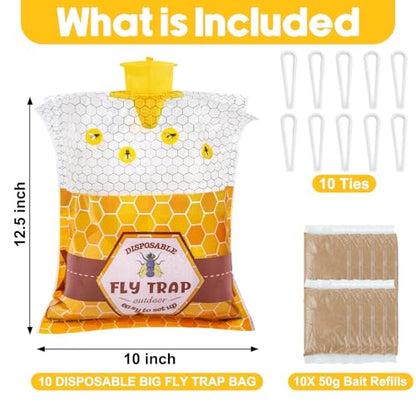 Large Hanging Fly Traps Outdoor with Dissolvable Bait Refills-10 Pack - size: 10 Packs