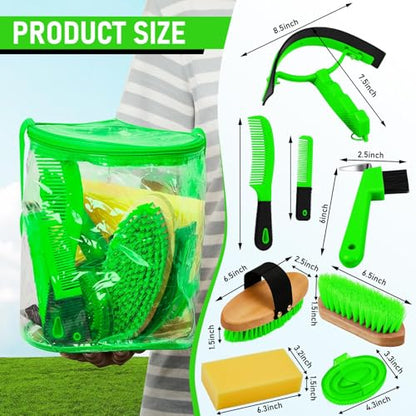 Cunhill 9 Pcs Horse Grooming Kit Tack Room Supplies, Cute, Green - color: Green, style: Cute