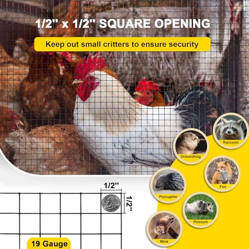 Black Hardware Cloth 8'' x 10' PVC Steel Vinyl Coated 1/2 inch Galvanized Wire Mesh Roll (19 GA) Chicken Wire Fence Roll, for coop Fences,Screen mesh, Rabbit/Snake Fences, Poultry enclosures, etc. - color: 19(GA)-1/2inch, size: 8In x 10Ft