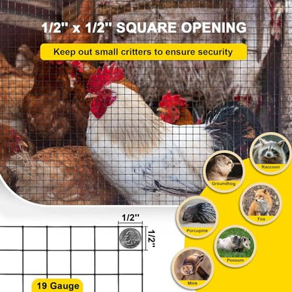 Black Hardware Cloth 16'' x 20' PVC Steel Vinyl Coated 1/2 inch Galvanized Wire Mesh Roll (19 GA) Chicken Wire Fence Roll, for coop Fences,Screen mesh, Rabbit/Snake Fences, Poultry enclosures, etc. - color: 19(GA)-1/2inch, size: 16In x 20Ft