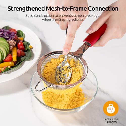 U-Taste Fine Mesh Strainer, 18/8 Stainless Steel Sieve 30 Mesh, S/Red - color: (4) Red, size: S-3.35in