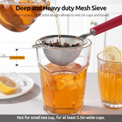 U-Taste Fine Mesh Strainer, 18/8 Stainless Steel Sieve 30 Mesh, S/Red - color: (4) Red, size: S-3.35in