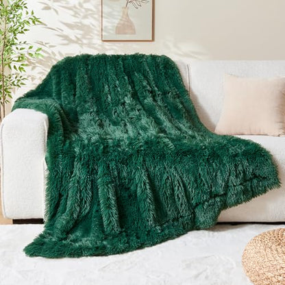 GONAAP Fuzzy Faux Fur Twin Blanket for Couch, Dark Green, 60"x80" - color: Dark Green, size: Twin(60"x80")