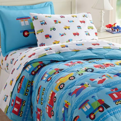 Wildkin Twin Sheet Set – Soft Microfiber, Fitted & Top Sheet, Pillowcase - Trains, Planes, and Trucks - color: Trains, Planes, and Trucks