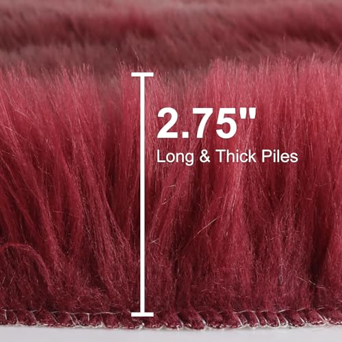 duduta Burgundy Faux Sheepskin Rug 2x3 ft, Fluffy Fur Seat Chair Covers - color: Burgundy, size: 2' x 3'