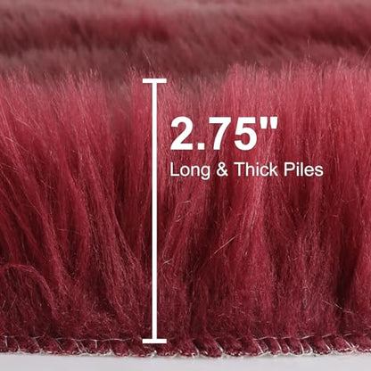 duduta Burgundy Faux Sheepskin Rug 2x3 ft, Fluffy Fur Seat Chair Covers - color: Burgundy, size: 2' x 3'