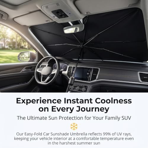 1 PC Car Sunshade Umbrella, Windshield Sun Shade with UV Block, Foldable Reflective Sunscreen Front Window Cover, Universal for Most Cars, Trucks, SUVs (55"x 31" Sliver #B) - color: Silver #B