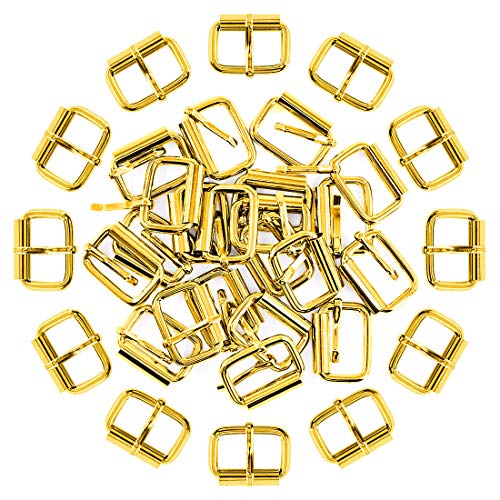 Swpeet 60Pcs 1 Inch / 25mm Heavy Duty Metal Ring Buckle Webbing Belts - color: Gold, style: Metal Roller Buckles