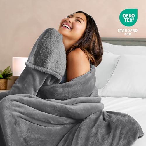 Bare Home Sherpa Fleece Blanket (Twin/Twin XL, Grey with Grey Sherpa) | Reversible Blanket for Bed, Sofa, and Couch, Warm & Lightweight, Fluffy & Soft - color: 06 - Grey - Grey, size: Twin/Twin XL