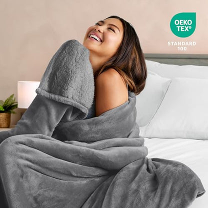 Bare Home Sherpa Fleece Blanket (Twin/Twin XL, Grey with Grey Sherpa) | Reversible Blanket for Bed, Sofa, and Couch, Warm & Lightweight, Fluffy & Soft - color: 06 - Grey - Grey, size: Twin/Twin XL