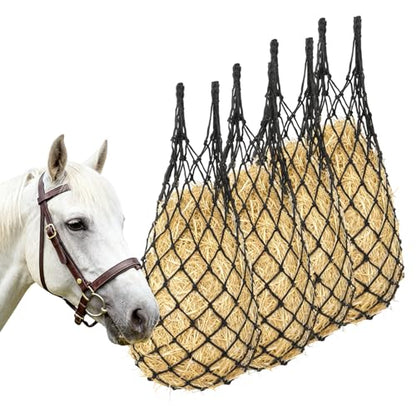 Klmnop 4-Pack Heavy Duty Slow Feed Hay Nets for Horses, 40" Hanging Hay Bags with 1.97" Small Holes, Regulate Feeding for Horse Goat Sheep in Stall Trailer Paddock(Black)