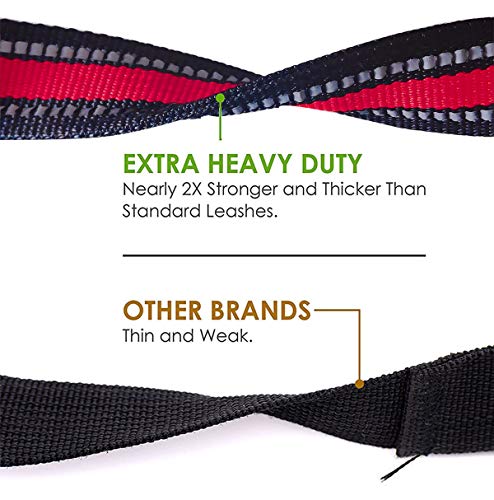 JSXD 5 FT Heavy Duty Double Handle Dog Leash with Comfortable Padded and Reflective Rope, Suitable for Small, Medium, Large Dogs (Wide-Red) - color: Wide-Red