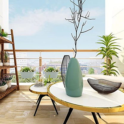 3 Pack Metal Railing Planters, 10.5" Oval Hanging Flower Pots with Detachable Hooks & Drainage Holes, Fits Rails up to 2.36", Galvanized Iron Fence Bucket for Balcony Garden Patio - Blue - color: Blue, size: 3 Pack, 10.5"L x 5.7"W x 4.7"H