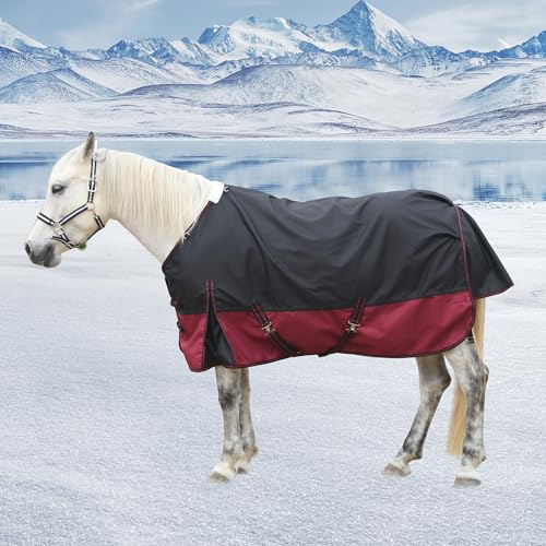 1200D Horse Blanket, 200g Medium Weight Waterproof Winter Turnout - color: Wine, size: 81"