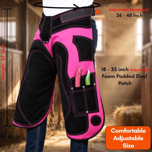 Farrier Apron Cowhide Leather Hoof Trimming Chaps - color: Pink - Black, size: 70cm - 27inch