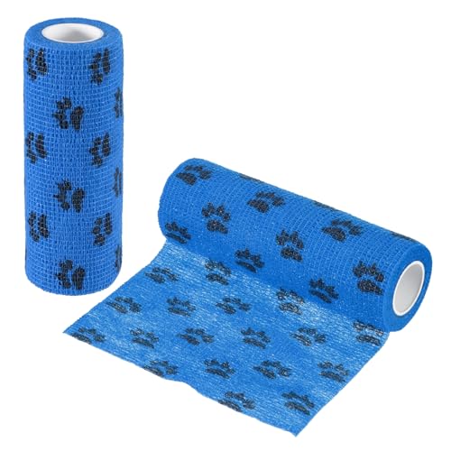 Pet Wrap Bandages, 6 Inch 5 Yard Self Adhesive Bandage Wrap, Pet Non-Woven Tape First Aid Cohesive Gauze, (Blue/Paw, 2 Pcs), Intended for Dog/Cat/Bird/Legs/Paws/Wound - color: Blue, size: 6 inch