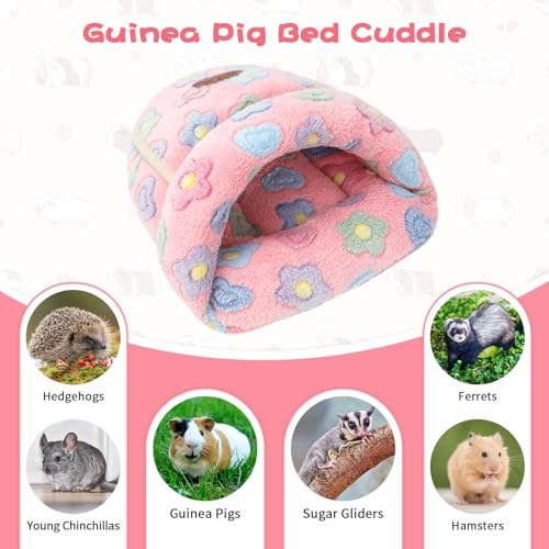 YUEPET Guinea Pig Bed Cuddle Cave, Warm Fleece Hideout, Pink Flower - color: Pink Flower, size: 1PCS