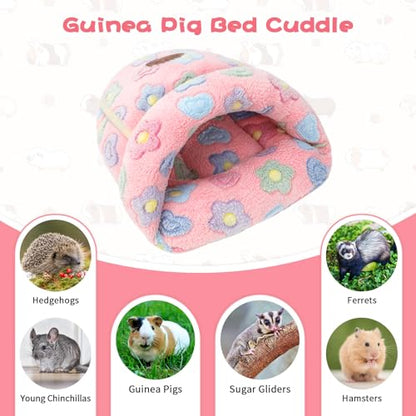 YUEPET Guinea Pig Bed Cuddle Cave, Warm Fleece Hideout, Pink Flower - color: Pink Flower, size: 1PCS