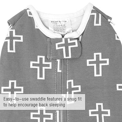 Woombie Grow with Me Baby Swaddle, Convertible Swaddle Fits 0-9 Months, Expands to Wearable Blanket for up to 18 Months, Grey Crosses - color: Grey Crosses, style: Grow With Me