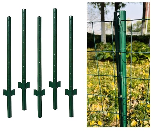 4 Feet Metal Fence Post Green, Pack of 5, for 36 Inch High Garden Welded Wire Fence U-Channel Steel Garden Post - color: Green, size: 4',5 PCS