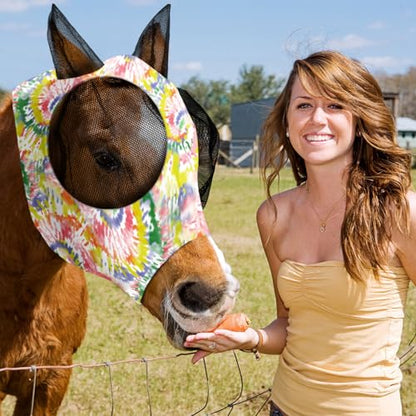 Qualirey 12 Pieces Horse Fly Mask Bulk, Large, Tie Dye Patterns - color: Tie Dye Patterns, size: Large