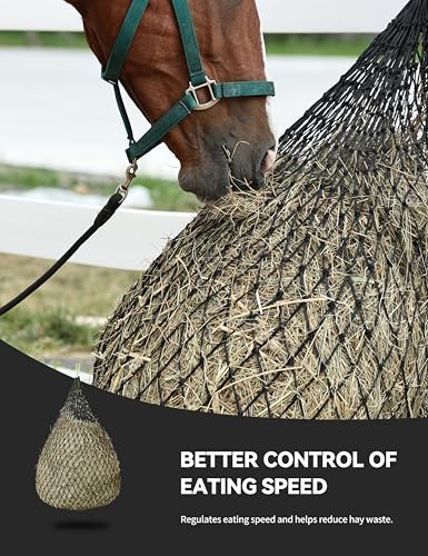 2-Pack 48’’ Length Hay Nets for Horses Slow Feed w/Drawstring Closure Hay Bags for Horses & Livestock-1.75" Black - size: 1.75"