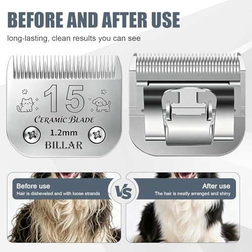 BILLAR® Detachable Pet Dog Grooming Clipper Ceramic Blades,Compatible with Size-15 Cut Length 3/64-Inch(1.2mm),Compatible with andis/Oster A5/Wahl KM10 Series Clippers（3PACK） - size: 15#-3PACK