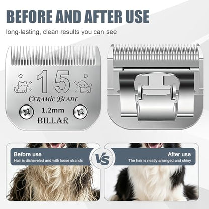 BILLAR® Detachable Pet Dog Grooming Clipper Ceramic Blades,Compatible with Size-15 Cut Length 3/64-Inch(1.2mm),Compatible with andis/Oster A5/Wahl KM10 Series Clippers（3PACK） - size: 15#-3PACK