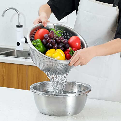 Paoli 304 Stainless Steel Fine Mesh Colander Set, 2.5QT Large Capacity Strainer with Mixing Bowl — Rinse Fruits, Veggies, Rice & Drain Pasta, Dishwasher Safe (2-Piece) - color: Primary Colors, size: 2.5qt