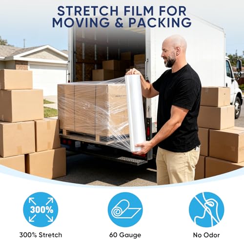 TICONN Stretch Wrap Roll, 15 in x 1000 ft Plastic Wrap for Moving Furniture | Odorless Industrial Strength Stretch Film, 300% Stretchability, Self-Adhering, Ideal for Furniture, Box Protection - style: 15''-1PK Clear (No handle)