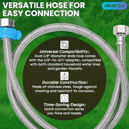 Automatic Animal Drinking Water Bowl | 304 Stainless Steel with Float Valves, 39" Pipe Hose (1/2" Ends), 1/2" to 3/4" adapter, Livestock Water Dispenser for Dog Pig
