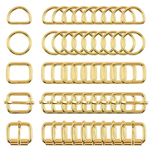 Swpeet 5 Style Metal Buckles - Adjustable Slide, D Ring, Circular Ring - color: Gold, size: 1 Inch