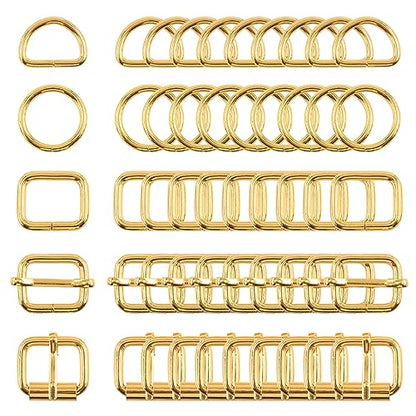 Swpeet 5 Style Metal Buckles - Adjustable Slide, D Ring, Circular Ring - color: Gold, size: 1 Inch