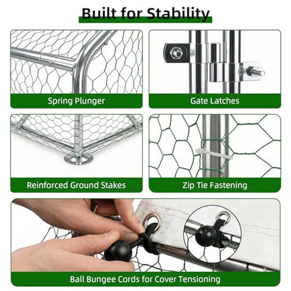 4ever2buy Metal Chicken Coop, 9.8x6.6 FT Walk-in Chicken Run Pen Poultry Cage, Water-Resistant & Anti-UV Cover, Large Chicken Coop for 6-8 Chickens - size: 9.8’L x 6.6’W x 6.4’H