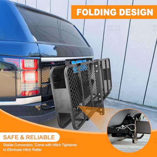 60x 20x 6 Folding Trailer Hitch Mount Cargo Carrier with 58x24x19 Waterproof Bag, Stabilizer, Net & Straps 500LBS Capacity, Powder Coating Luggage Rack Basket Car Storage, Fits 2" Receiver - color: 60x20x6 inch with Bag