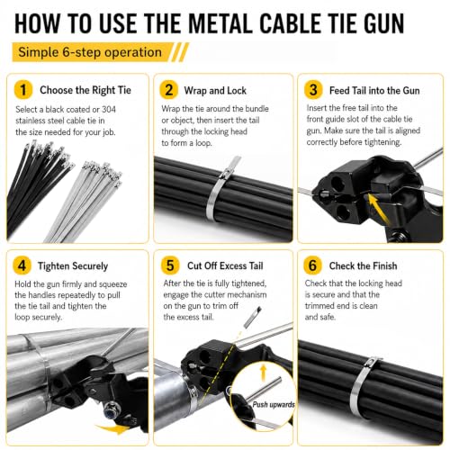 200 Pcs Metal Zip Ties Gun Kit, Heavy Duty Stainless Steel Zip Ties - size: 11.8 in