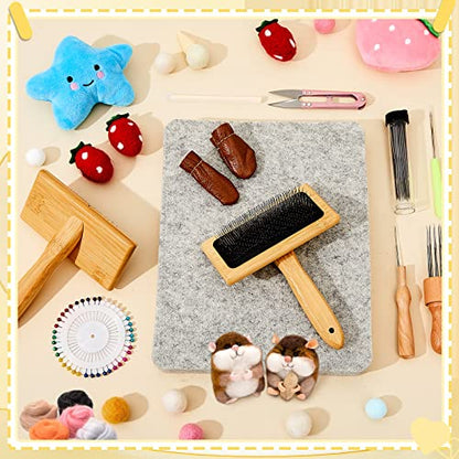 41 Pieces Needle Felting Kit Tools with Hand Wool Carders Needles Felting Pad Mat Supplies for DIY Wool Projects