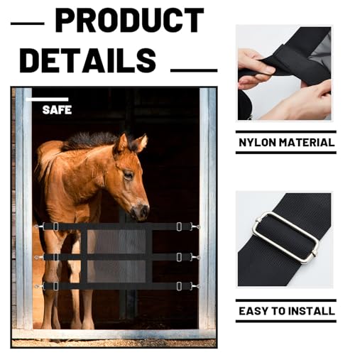 Horse Stall Guard, 57 x 18 Inch Adjustable Nylon Black Mesh Gate for Horses