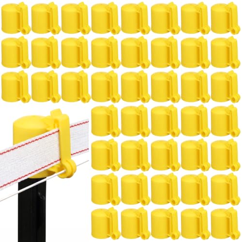 Novabright 80 Pack Electric Fence Insulators and T‑Post Safety Caps T Post Top Insulator Heavy Duty for 1.25″ 1.33″ T Posts Ideal for Farm Livestock Ranch Garden Property Fencing (Yellow) - color: Yellow