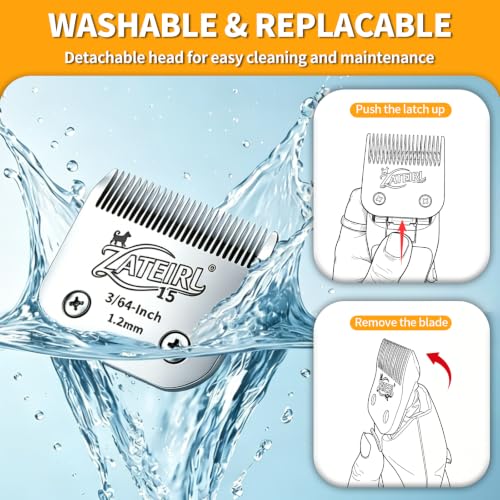 Size 15 Detachable Pet Grooming Clipper Blade with Ceramic Cutter, 1.2mm 3/64 Inch Cut Length, Silver, Compatible with Andis, Oster A5, Wahl KM10, 3 Pack - color: Silver, size: 15# 1.2mm - 3 Pack