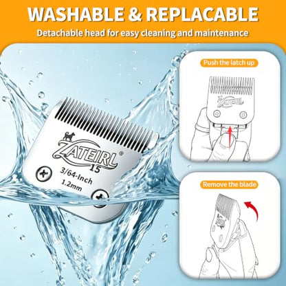 Size 15 Detachable Pet Grooming Clipper Blade with Ceramic Cutter, 1.2mm 3/64 Inch Cut Length, Silver, Compatible with Andis, Oster A5, Wahl KM10, 3 Pack - color: Silver, size: 15# 1.2mm - 3 Pack