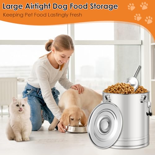 Stainless Steel Dog Food Storage Container,30LB/35LB Airtight Dog Food Storage Container with Lid to Keep Fresh,Easy Clean Large Pet Food Storage Container with Scoop for Cat Food,Chicken Feed,Rice - size: 30 LBS